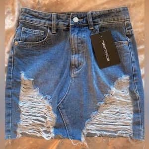 Pretty Little Thing distressed denim jean skirt